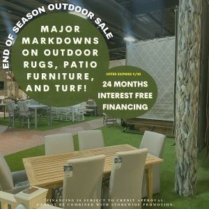 Summer is over and now is the time to save big on patio furniture during our End of Season Patio Sale! Take advantage of big markdowns on outdoor rugs, patio furniture, and turf! Plus take advantage of 24 months interest free financing! #endofyearpatiosale #financing #patiofurnituresale #furnitureofdalton #daltonga #carpetsofdalton