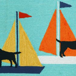 Liora Manne Frontporch Sailing Dog Indoor/Outdoor Rug Blue 30x48