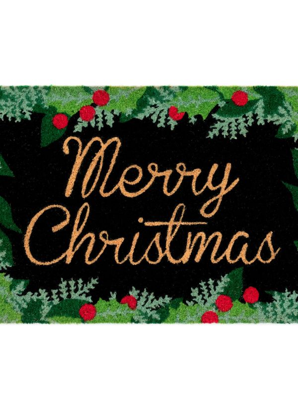 Liora Manne Natura Merry Christmas Holly Black 1'6" x 2'6" Collection