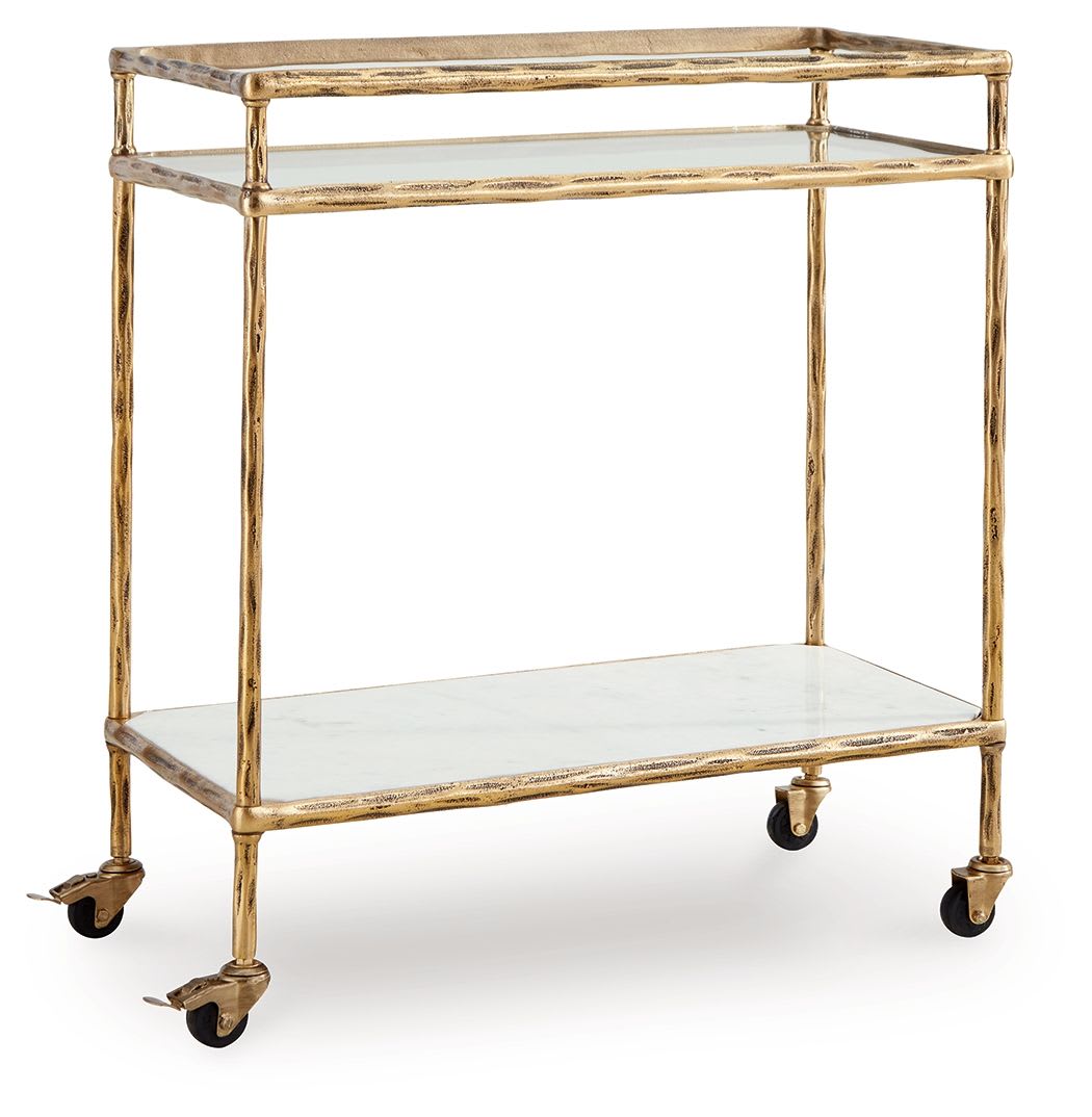 Plattfield Bar Cart - Antique Gold Finish