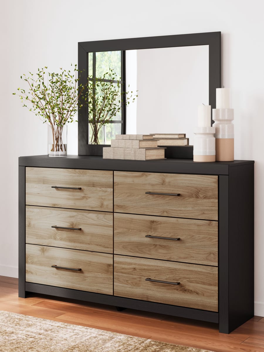 Vertani 6 Piece Panel Bedroom - Black/Honey Brown