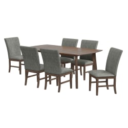 Santa Barbara - 7 Piece Standard Height Dining Set (Rectangular Table And Six Fabric Chairs) - Walnut / Dark Gray