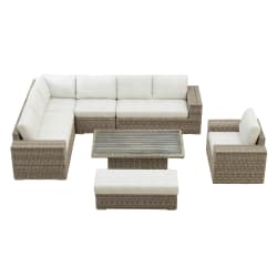 Carmona - 6 Piece Conversion Set With Ottoman - Natural And Olefin Beige