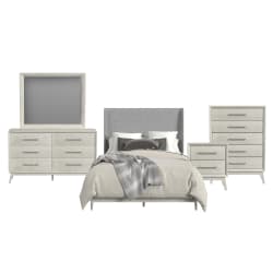 Westland - Queen Upholstered 5 Piece Bedroom Set With Fabric - Almond Gray