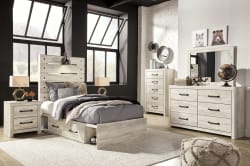Cambeck - Whitewash - 9 Pc. - Dresser, Mirror, Chest, Twin Panel Bed with Side Storage Drawers, 2 Nightstands