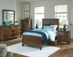 Danabrin - 7 Pc. - Dresser, Mirror, Twin Panel Bed, 2 Nightstands - Brown