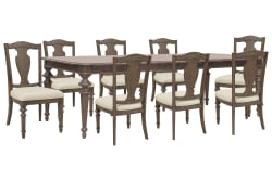 Saddle Creek - Extendable Leg Dining Table With 8 Wood Back Side Chairs - Timber Brown