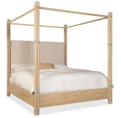 Retreat - Pole Rattan King Upholstered Poster Bed With Canopy - Beige