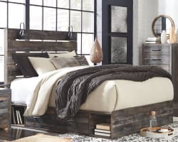 Drystan - Brown / Beige - Queen Panel Bed with 4 Side Drawers