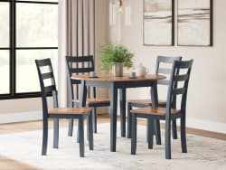 Gesthaven - Natural / Blue - 5 Pc. - Round Dining Room Drop Leaf Table, 4 Side Chairs