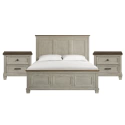 Farmington - King 3 Piece Bedroom Set With 2 Nightstands - Medium Brown And Washed Stone