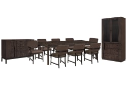 Modern Mosaic - Leg Dining Table With 8 Arm Chairs, Sideboard And China Cabinet - Brown
