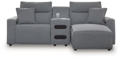 Modmax II - 3-Piece Power Reclining Sectional With RAF Press Back Power Chaise And Audio Console - Salt And Pepper