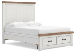 Savonport - Queen Panel Storage Bed With Storage Footboard - White / Brown