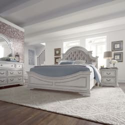 Magnolia Manor - 4 Piece Bedroom Set (California King Upholstered Bed, Dresser & Mirror, Night Stand) - White