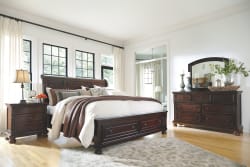 Porter - Rustic Brown - 5 Pc. - Dresser, Mirror, Queen Sleigh Bed with 2 Storage Drawers