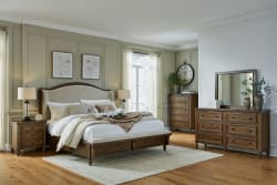 Sturlayne - Brown - 5 Pc. - Dresser, Mirror, King Upholstered Panel Bed