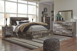 Derekson - Multi Gray - 7 Pc. - Dresser, Mirror, Full Panel Bed with 2 Storages
