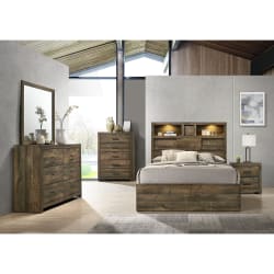 Bailey - King Panel 5 Piece Bedroom Set With Bluetooth - Walnut