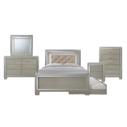Platinum - Youth Full Platform With Trundle 5 Piece Bedroom Set - Сhampagne