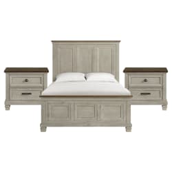 Farmington - Queen 3 Piece Bedroom Set With 2 Nightstands - Medium Brown And Washed Stone