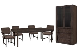 Modern Mosaic - Leg Dining Table With 2 Side Chairs, 2 Arm Chairs And China Cabinet - Brown