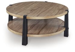 Ridgester - Round Cocktail Table - Light Brown / Black