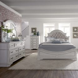 Magnolia Manor - 4 Piece Bedroom Set (California King Upholstered Bed, Dresser & Mirror, Chest) - White