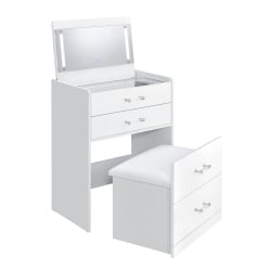 Irvine - Mini Vanity With Stool, LED And USB - Glossy White