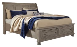 Lettner - Queen Sleigh Bed With 2 Storage Drawers - Light Gray