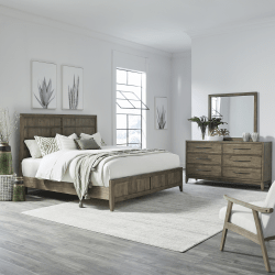 Shaker Lakes - 3 Piece Bedroom Set (California King Panel Bed, Dresser & Mirror) - Harvest Brown