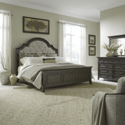 Paradise Valley - 3 Piece Bedroom Set (King Upholstered Bed, Dresser & Mirror) - Saddle Brown