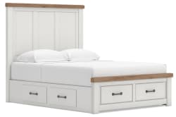 Savonport - Queen Panel Storage Bed With Storage Footboard And 2 Under Bed Storage Units - White / Brown