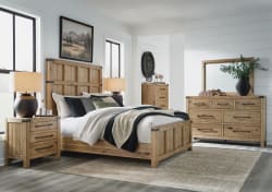 Ridgester - 7 Pc. - Dresser, Mirror, Queen Panel Bed, 2 Nightstands - Light Brown