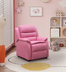 Logan - Children's Recliner, Push Thru The Arm - Pink