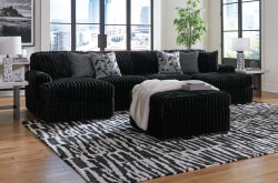 Midnight-Madness - Onyx - 4 Pc. - 3-Piece Sectional With Laf And Raf Corner Chaises, Ottoman