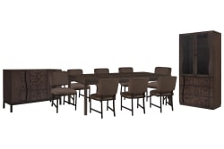Modern Mosaic - Leg Dining Table With 8 Side Chairs, Sideboard And China Cabinet - Brown