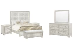 Camila - Queen Upholstered Bed, 2 Nightstands, Drawer Dresser With Mirror And Bench - Creamy White