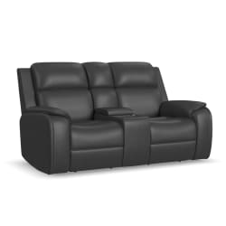 Ziggy - Power Reclining Loveseat With Console, Power Headrest, Lumbar, Heat & Massage - Iron