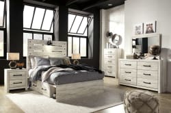 Cambeck - Whitewash - 9 Pc. - Dresser, Mirror, Chest, Full Panel Bed with Side Storage Drawers, 2 Nightstands