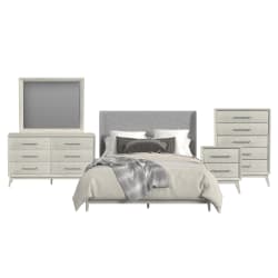 Westland - King Upholstered 5 Piece Bedroom Set With Fabric - Almond Gray