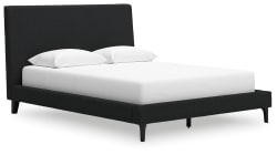 Cadmori - Black - Queen Upholstered Bed With Roll Slats