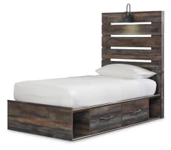 Drystan - Twin Panel Bed With 4 Side Drawers - Brown / Beige
