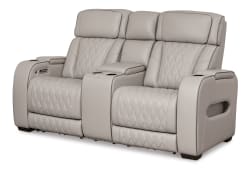 Boyington - Gray - Power Reclining Loveseat with Console/Adj Hdrst