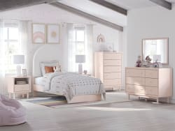 Wistenpine - Blush - 7 Pc. - Dresser, Mirror, Chest, Twin Upholstered Panel Bed