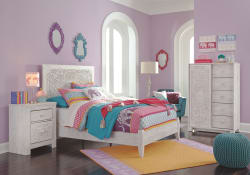 Paxberry - Whitewash - 4 Pc. - Full Panel Bed, Dressing Chest, Nightstand