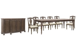 Saddle Creek - Extendable Leg Dining Table With 6 Wood Back Arm Chairs And Server - Timber Brown
