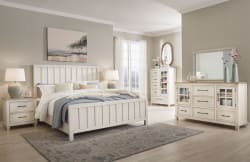 Shaybrock - Antique White - 5 Pc. - Dresser, Mirror, Chest, Queen Panel Bed
