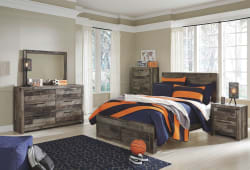 Derekson - Multi Gray - 9 Pc. - Dresser, Mirror, Chest, Full Panel Bed with 2 Storage Drawers, 2 Nightstands