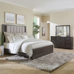 Modern Edge - 3 Piece Bedroom Set (California King Upholstered Bed, Dresser & Mirror) - Caffe